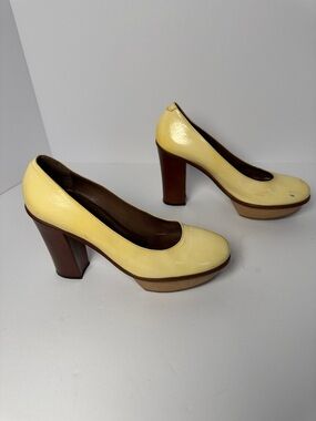 MARNI Butter Yellow Patent Leather Platform High Heel Pumps Made in Italy 38
